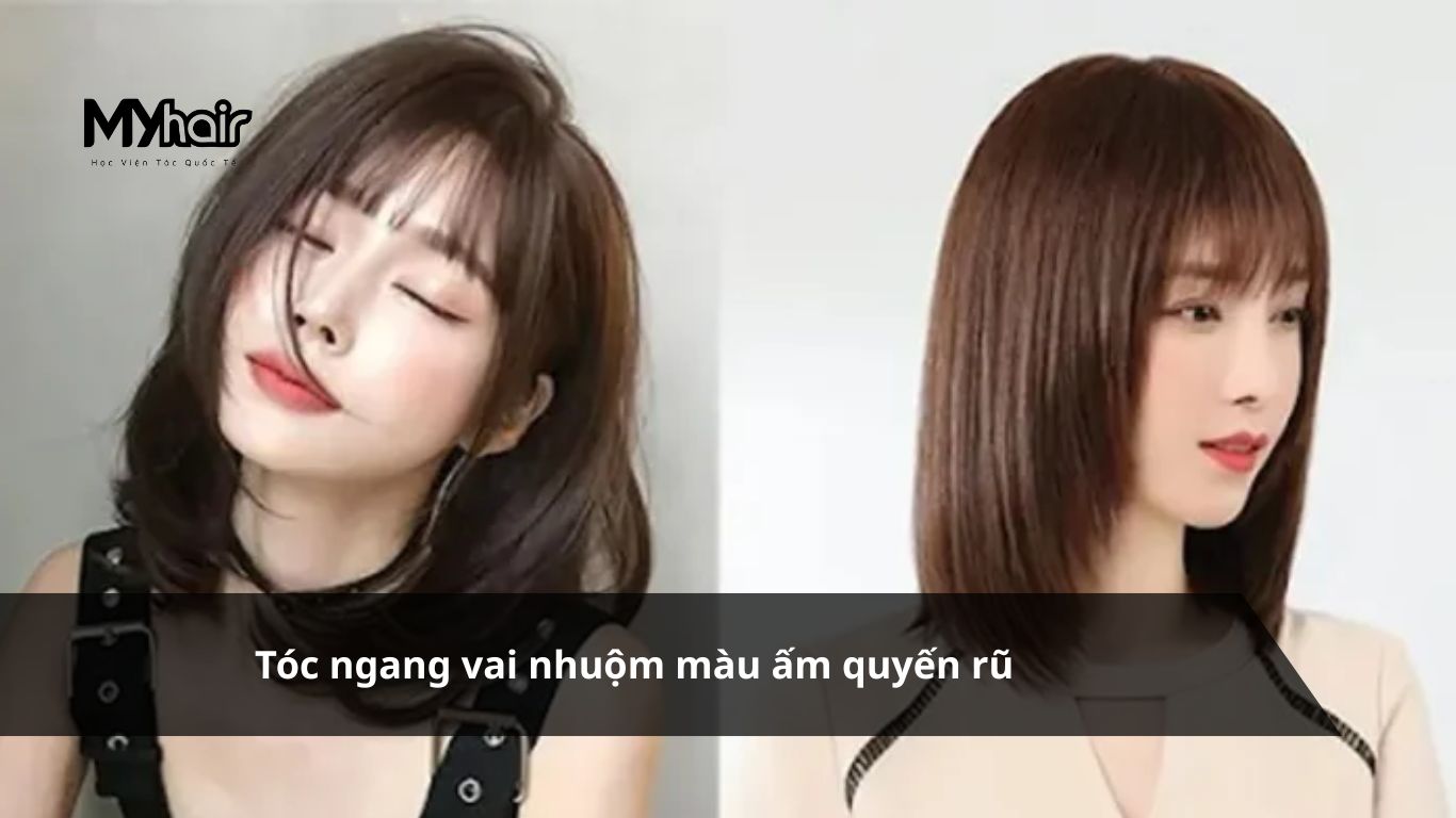 Tóc ngang vai nhuộm màu gì đẹp – Tóc ngang vai nhuộm màu ấm quyến rũ