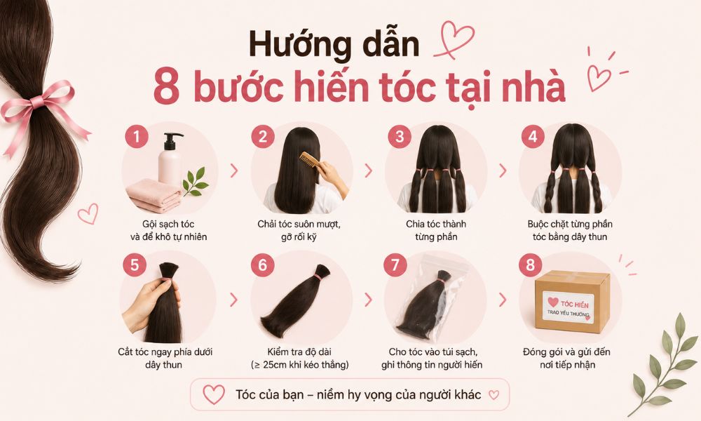 Hướng dẫn 8 bước hiến tóc tại nhà