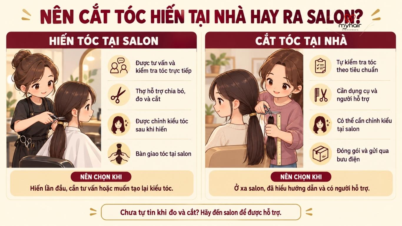 Hướng dẫn hiến tóc Myhair – Nên hiến tóc tại salon hay tự cắt tại nhà?