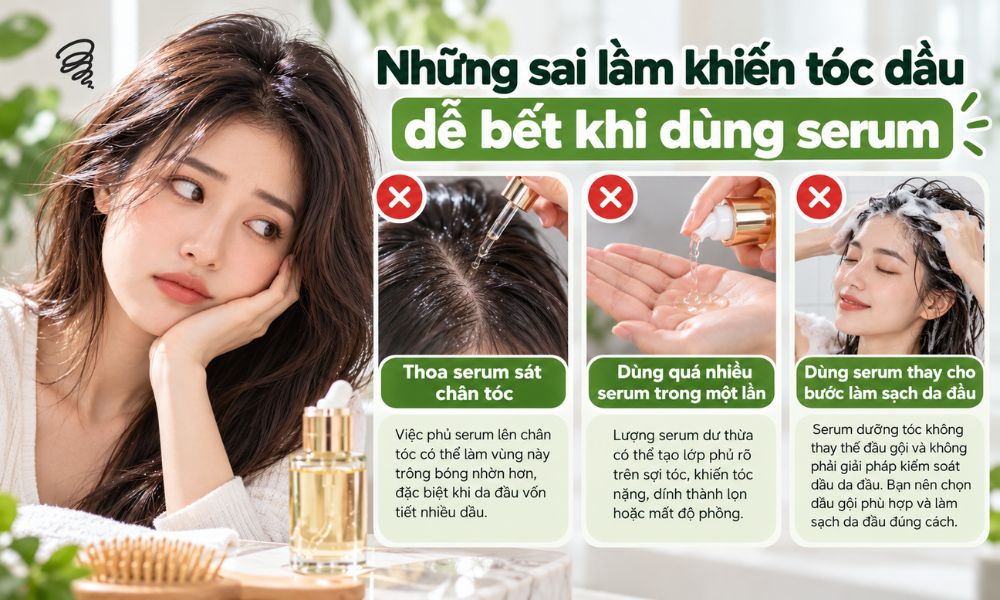 Những sai lầm khiến tóc dầu dễ bết khi dùng serum